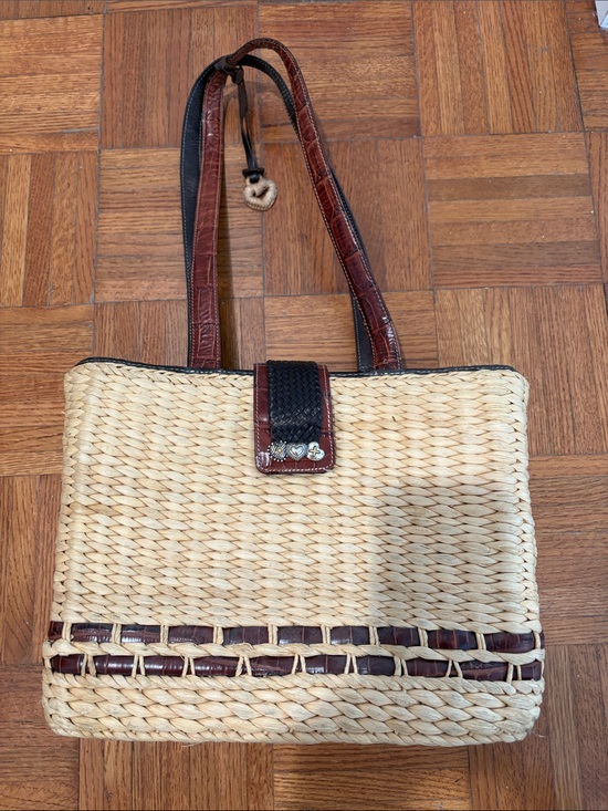 Brighton Handbags - Brighton Natural Straw Tote with Brown Trim and Black Accent